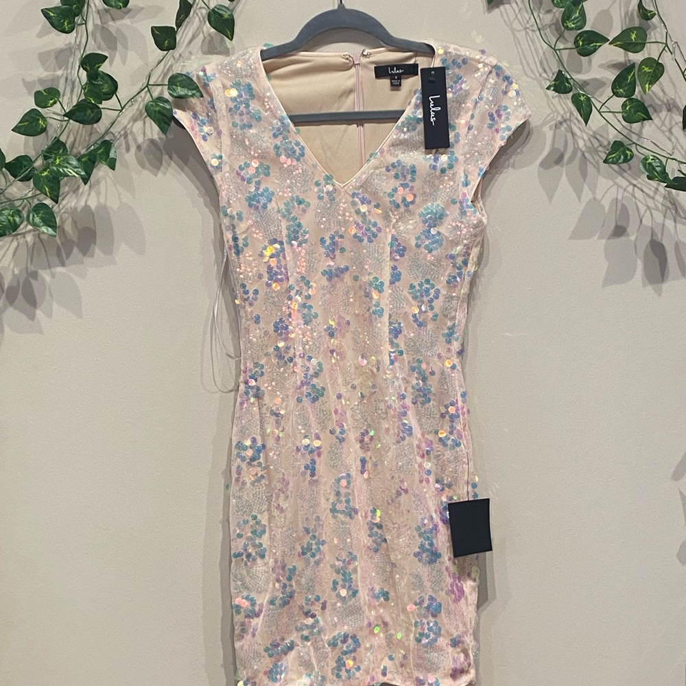 Lulu's Iridescent Sequin Pink Mini Dress